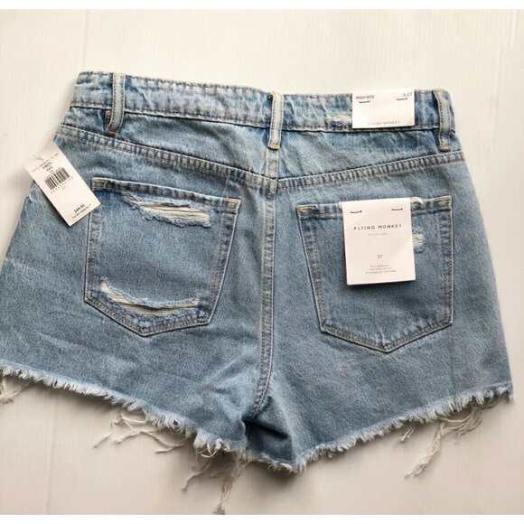 Flying monkey Womens Destruct Denim High Rise Frayed Hem Shorts Size 25, 27 - Picture 7 of 12